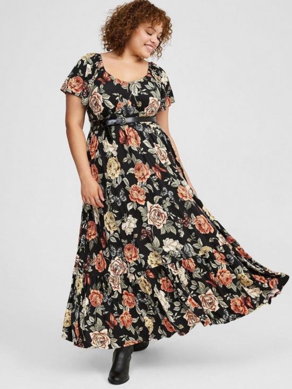 torrid Black Floral Maxi Dress with Scoop Neckline